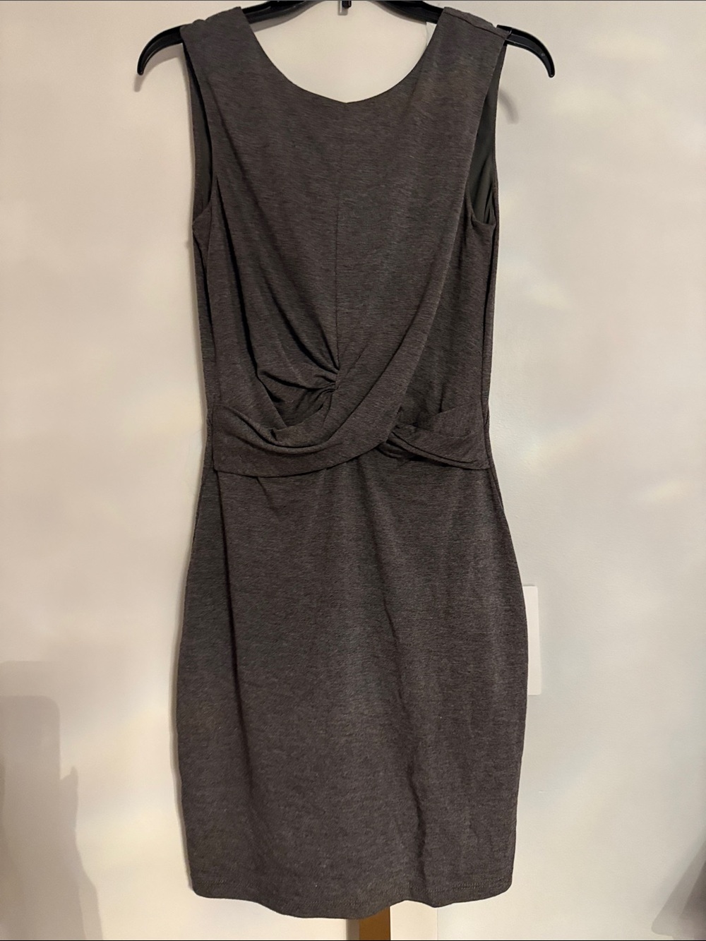 Sleeveless Dark Gray Twist-Front Mini Dress